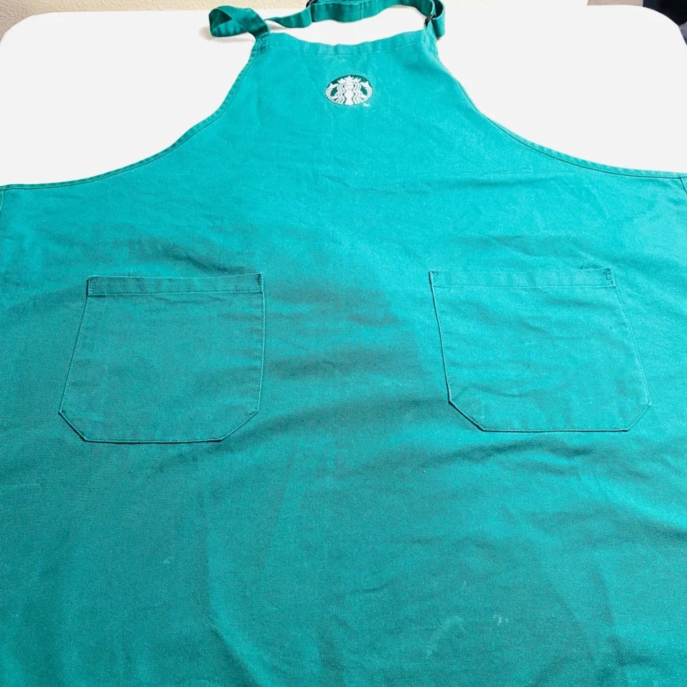 Starbucks Barista Apron Green Embroidered Siren Logo Two Pocket Adjustable Bib